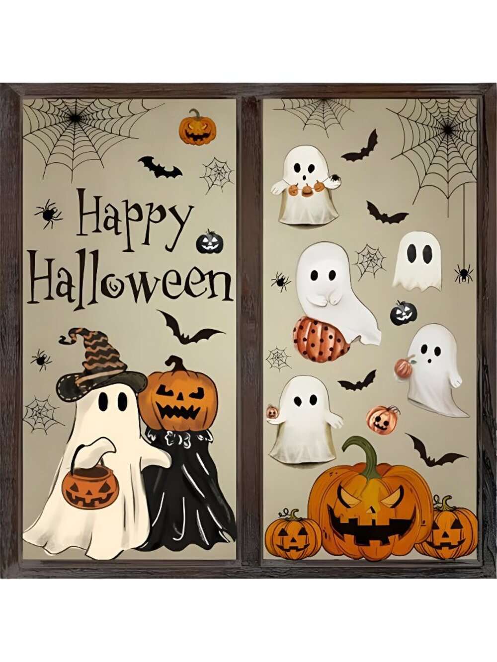 6 Sheets Halloween Window Clings Vintage Ghost Evil Pumpkin Bat